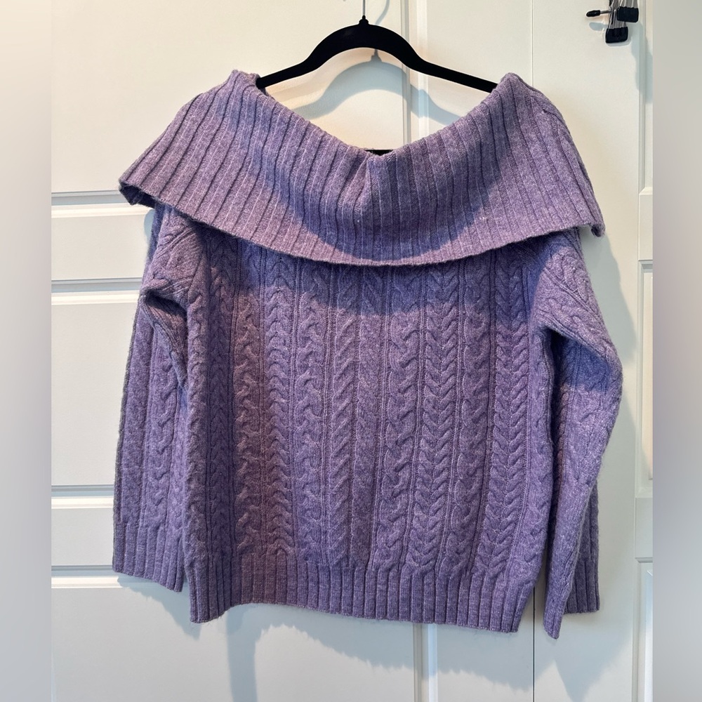 NWT Cotton•on Off the Shoulder Cable Knit Sweater 3/4 Sleeve Violet Size Medium